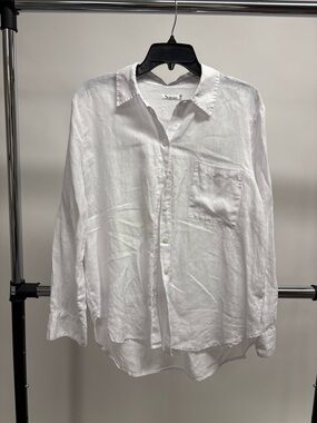 Renuar White Linen Button-Up Shirt